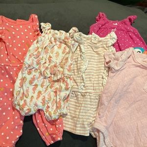 Lot of 5 like new - brand new - 3 month pink one piece outfits